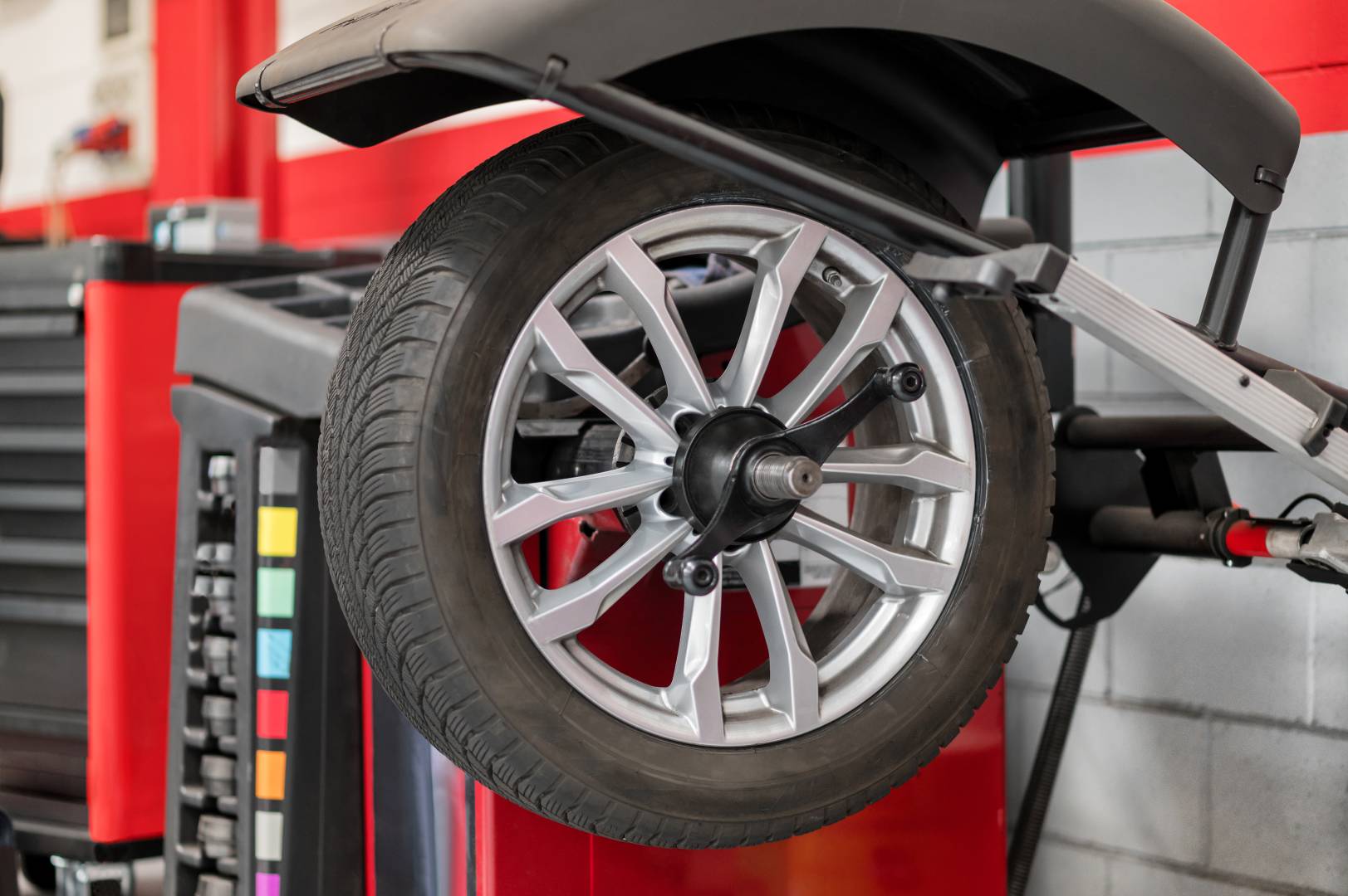 car wheel on a machine to be balanced